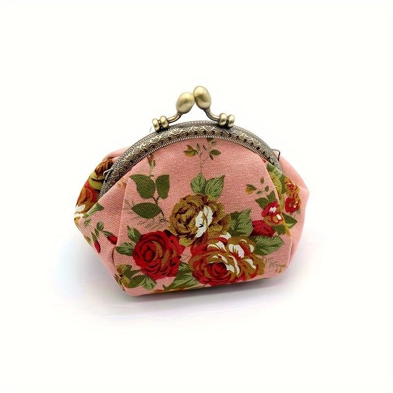 🌸 Vintage Floral Kiss-Lock Mini Wallet Clutch — Lightweight Daily Carry Purse for Women