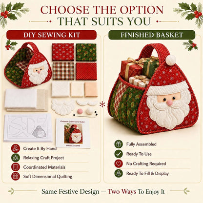 💯⏳  49% OFF – 🎄 Christmas Character Quilted Carry Basket | Padded Patchwork Fabrics, Layered Appliqué & Soft Carry Handle in DIY Kit or Ready-Made Styles 🎁✨