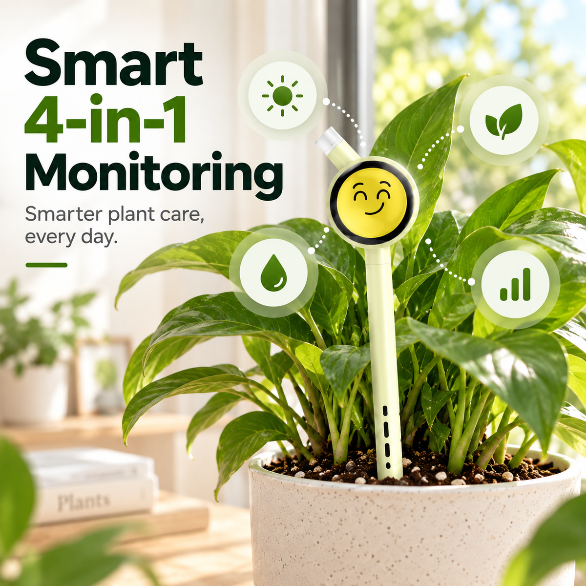 🌱 Plantiemoji™ Smart Plant Care Sensor – 4-in-1 Emoji Plant Monitor