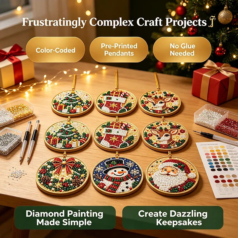 🔥🎁6Pcs/12Pcs Christmas DIY Diamond Painting Ornaments Kit, Xmas Tree Hanging Pendant🎄
