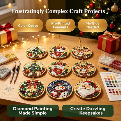 🔥🎁6Pcs/12Pcs Christmas DIY Diamond Painting Ornaments Kit, Xmas Tree Hanging Pendant🎄