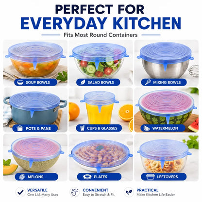 🥣✨ 6-Pack Silicone Stretch Lids – Reusable Food-Grade Container Covers 🍱