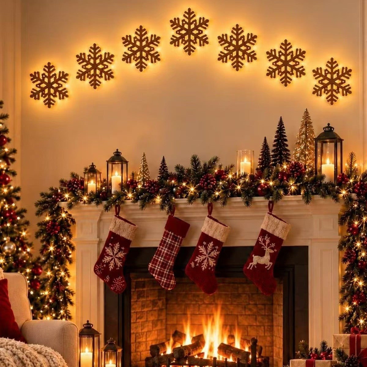 Reindeer Sleigh Press On – Lighted Christmas Wall Decor, Easy No-Tool Install