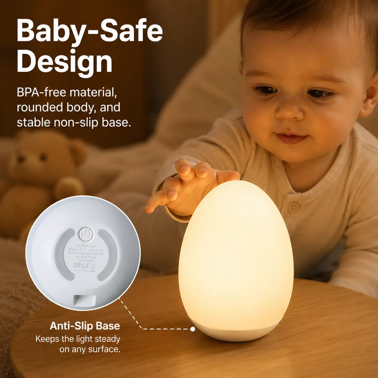🌈 50% OFF 7-Color RGB Egg Night Light – Tap Control, Stepless Dimming & USB Rechargeable