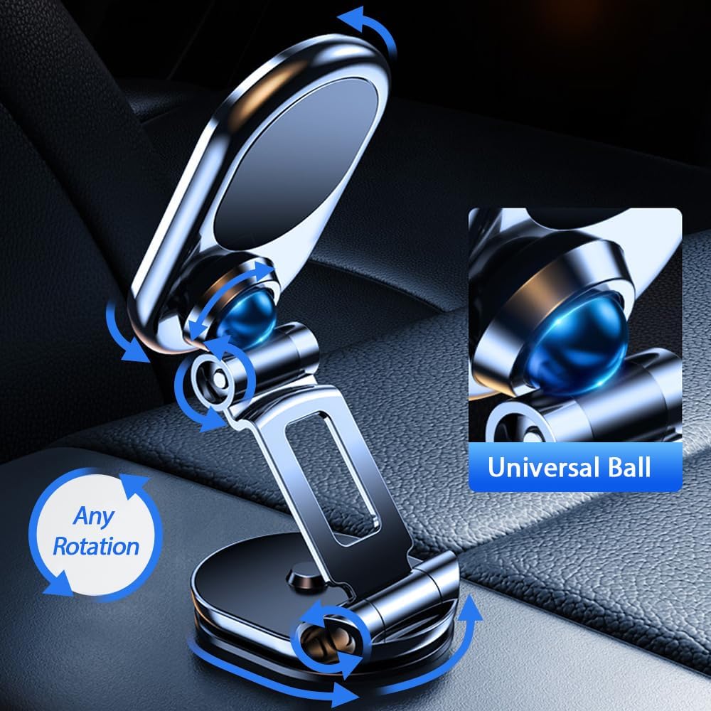 📱 Foldable Magnetic Car Phone Holder – 360° Rotating Metal Mount