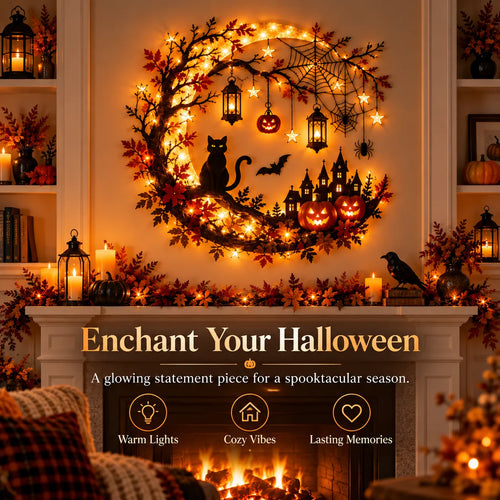 🌙🎃 Halloween Crescent Moon Lighted Wall Decor ✨
