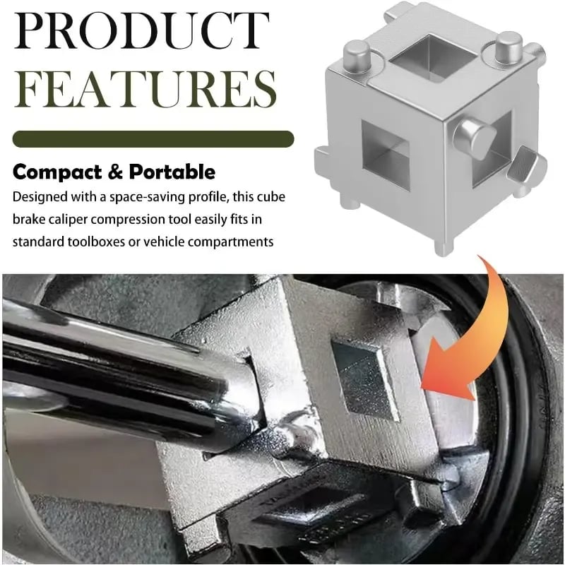 🚗 6-Side Brake Caliper Piston Rewind Tool | 3/8" Drive Rear Brake Compression Tool for Disc Brake Pad Replacement | High-Strength Carbon Steel