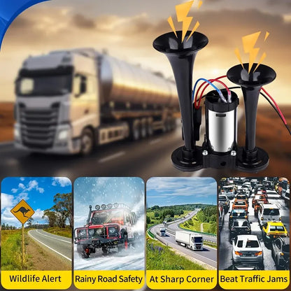 📢🔊2026 Upgraded 12V 130DB Air Horn Dual Horn, Horn Kit with Air Compressor