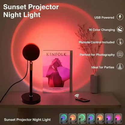 🌅✨ Sunset Projector Lamp – 16 RGB Colors, 180° Rotation & Starry Sky + Moon Effects 🌙