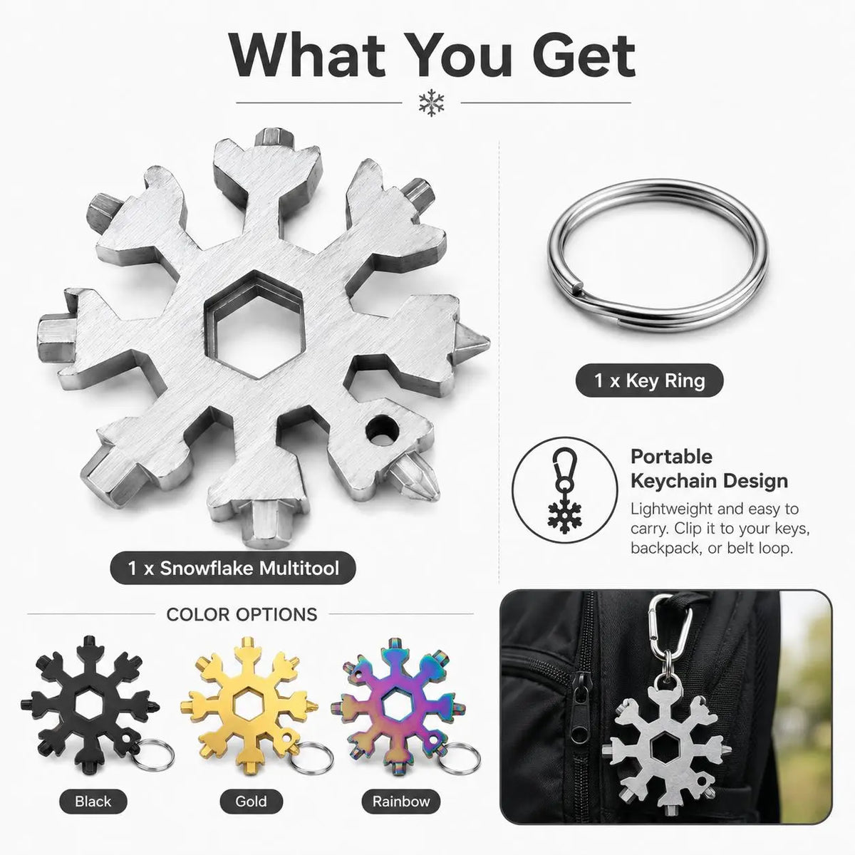 ❄️🛠️ 2-Pack Viral 18-in-1 Snowflake Multi-Tool Stainless Steel Portable Wrench 🔧✨