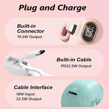 🔋⚡ 5000mAh Mini Portable Charger – 22.5W Output, USB-C & USB-A Ports, Digital Power Display 📱