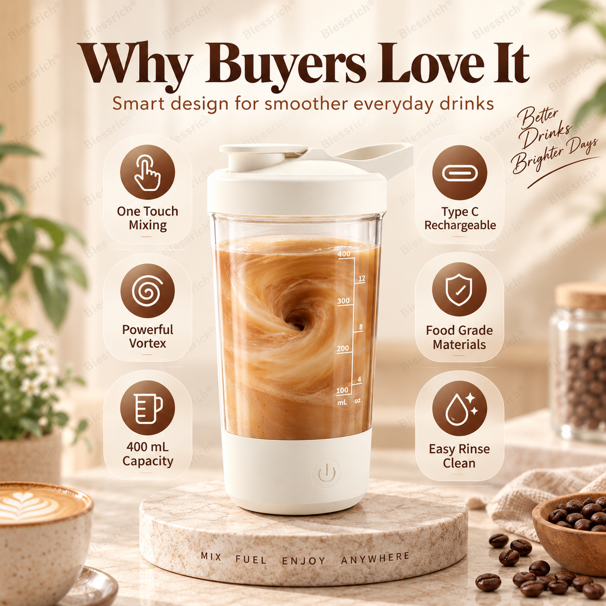 ⚡ Auto Mixing Cup – Self-Stirring Drink Mixer for Effortless, Smooth & Perfectly Blended Drinks