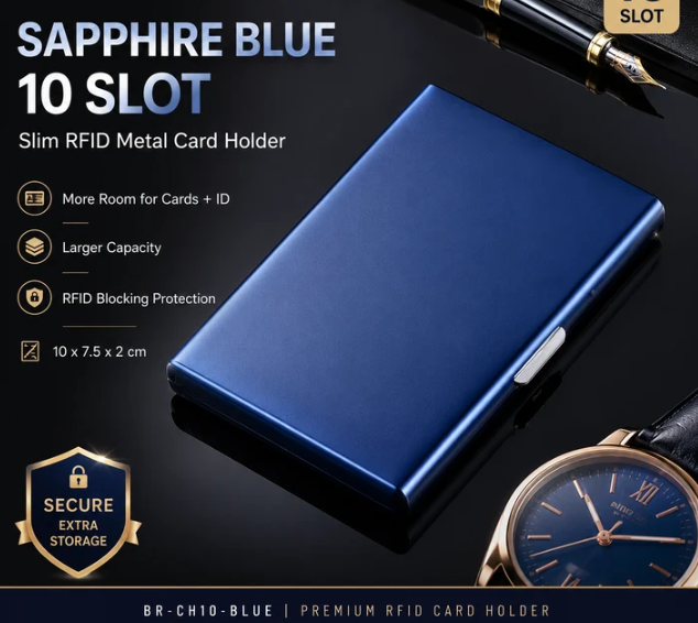 RFID Blocking Metal Card Holder – Slim Stainless Steel Wallet, 6/10 Slot