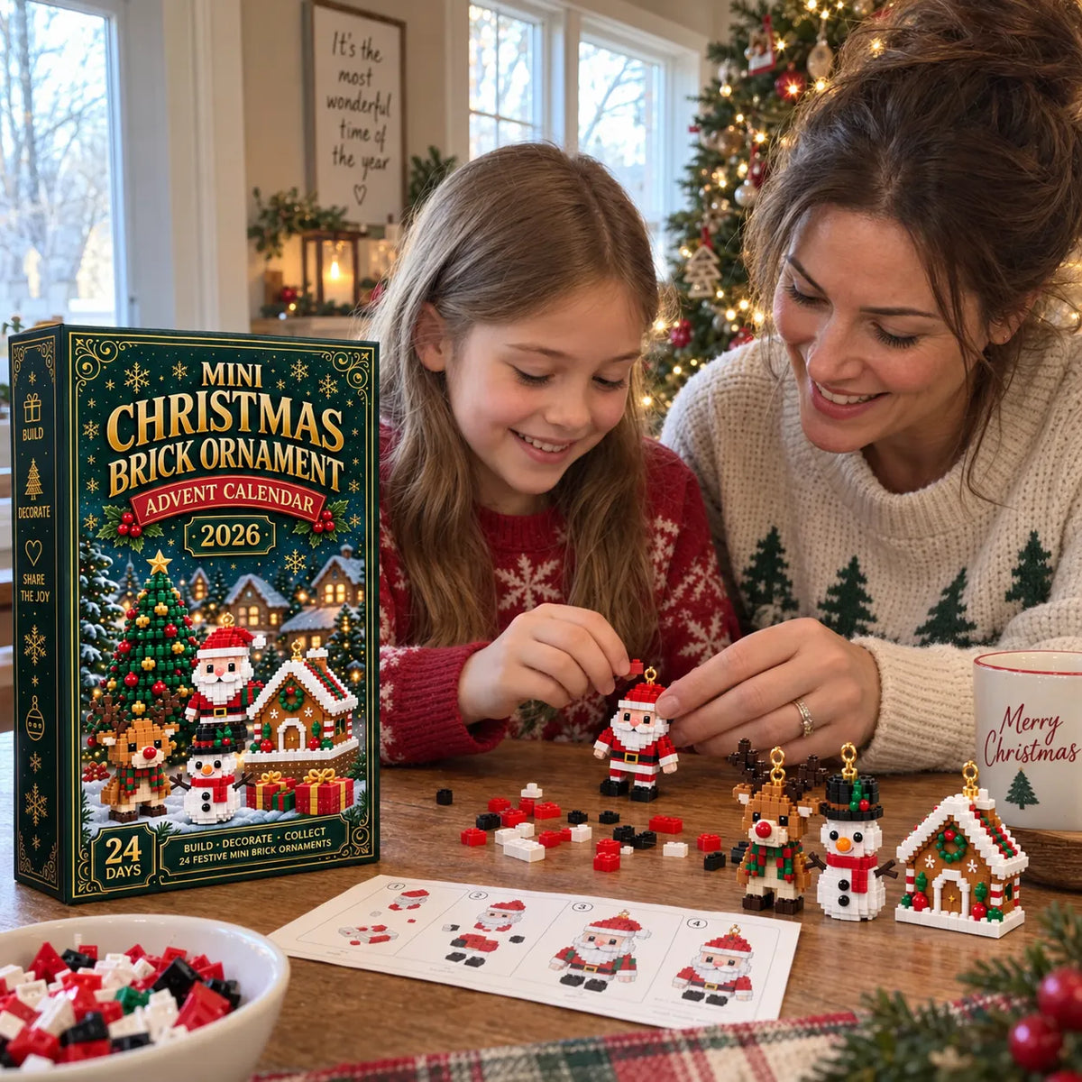 🎄24-Day Mini Christmas Brick Ornament Advent Calendar | 24 Unique Buildable Holiday Ornaments to Create, Hang & Keep 🧱