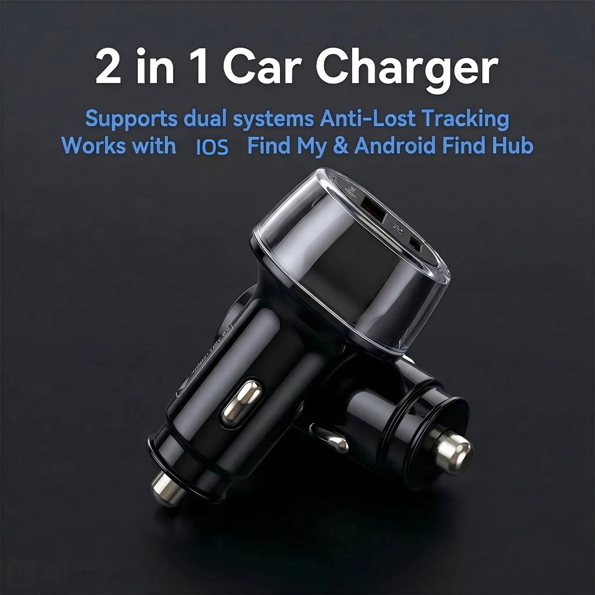 2-in-1 Compact Car Charger GPS Tracker Adapter - 50W Fast Charging USB-C Device