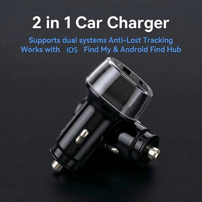 2-in-1 Compact Car Charger GPS Tracker Adapter - 50W Fast Charging USB-C Device