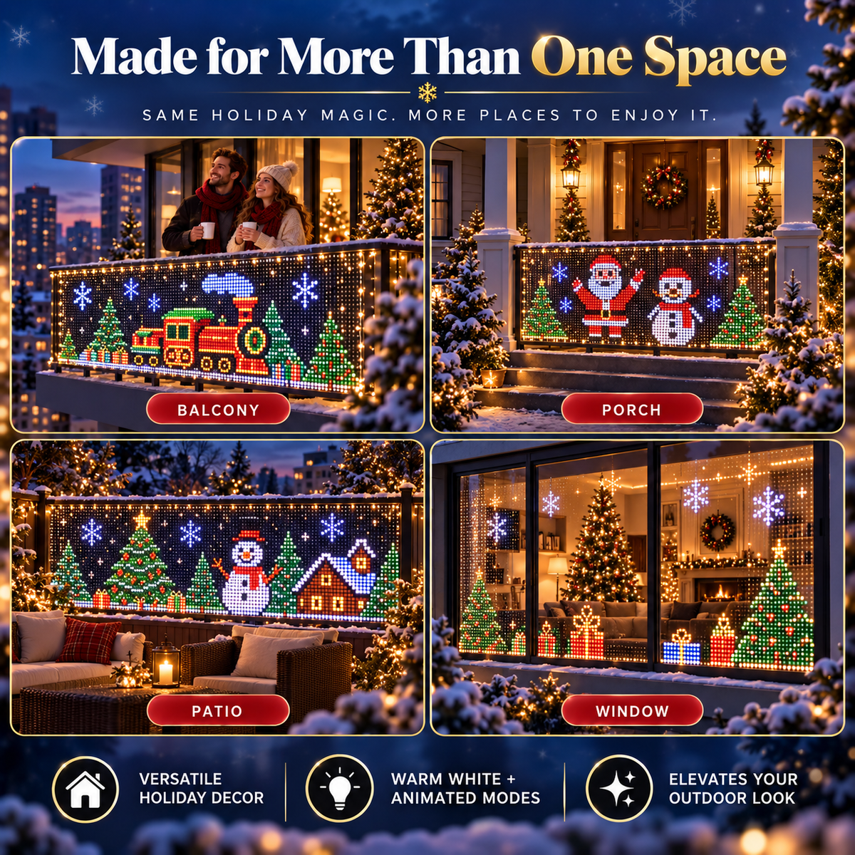 🎄 Smart RGB Pixel Curtain Lights – App-Controlled Animated Holiday Display for Balcony & Window Decor-2m*2m