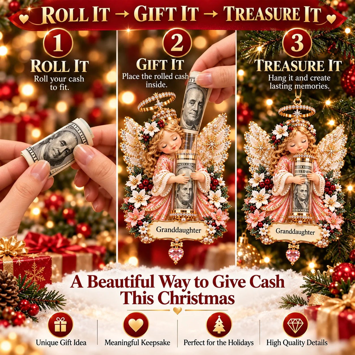 ⏰ LAST DAY SALE 49% OFF! 👼💵 3D Angel Christmas Cash Gift Ornament – Holiday Money Holder Keepsake ✨