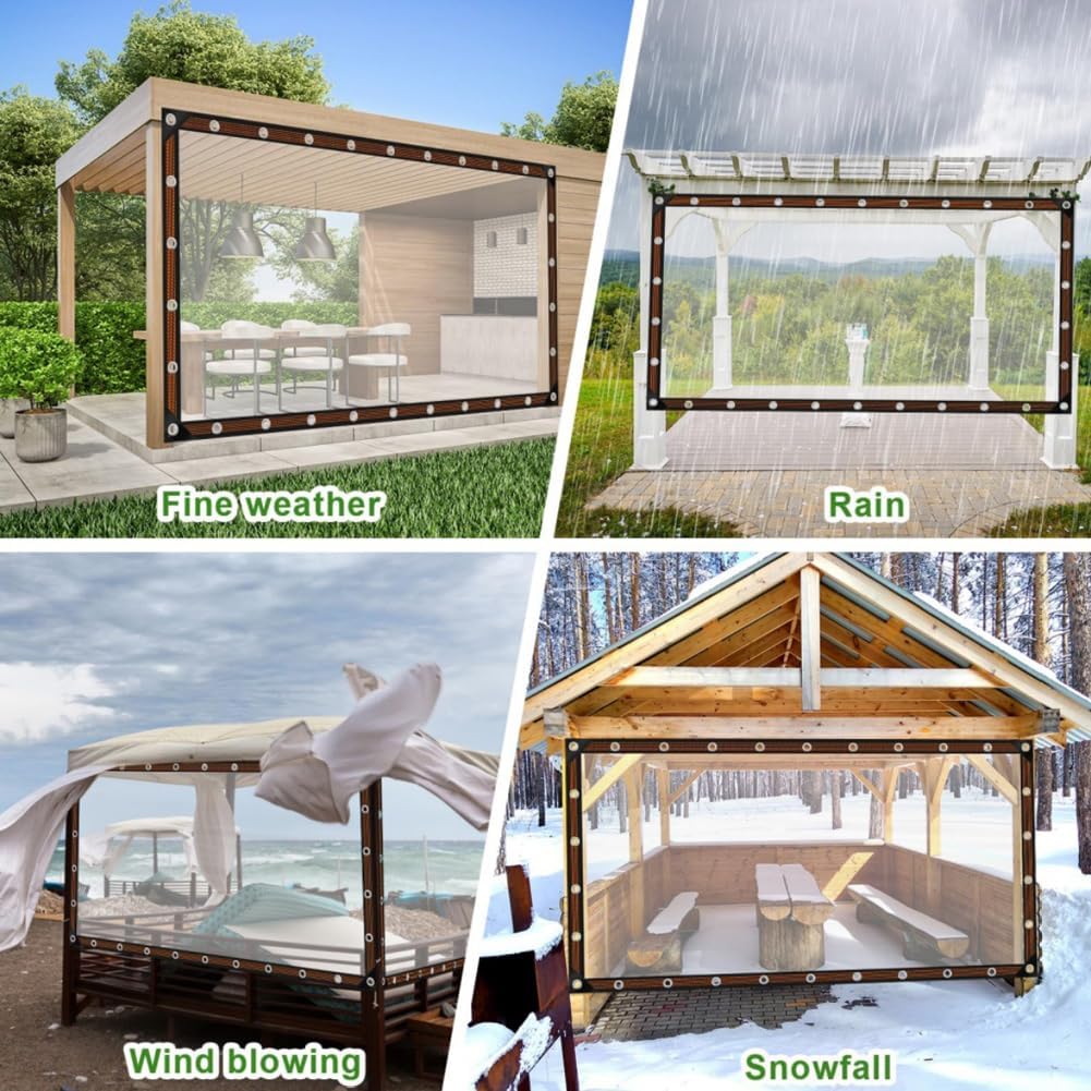🌂10x13FT Heavy Duty Clear Tarp: 2026 Upgraded 100% Waterproof Rain Shield for Patio & Porch, Crystal Clear Vinyl Cover for Outdoor Furniture, BBQ & Deck, Reinforced Leak-Proof Tarpaulin