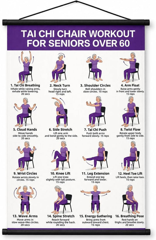 🔥Tai Chi Chair Workout Chart for Seniors (16 x 24 inches)