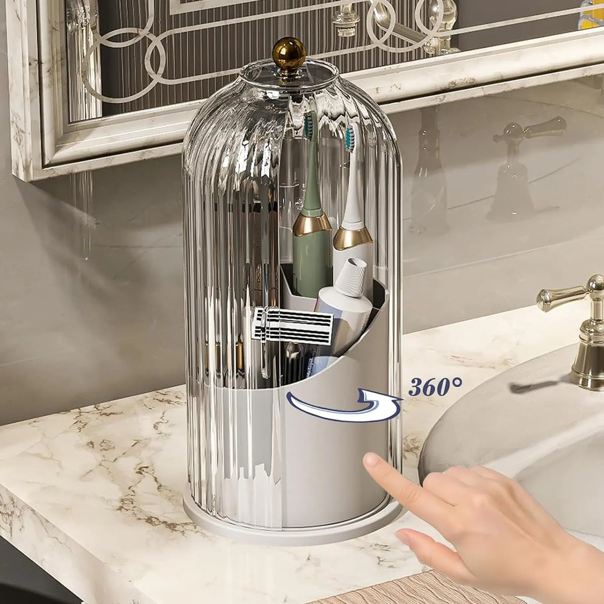 💄🔄 360° Rotating Makeup Brush Organizer – Clear Acrylic Cosmetic Storage Holder with Dust-Proof Lid ✨