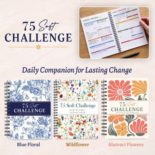 "75 Soft" Challenge Journal for Women: A5 Spiral-Bound 75-Day Habit Tracker—Features full-color daily logs, weekly reviews, and trackers for diet, hydration, exercise, and reading.