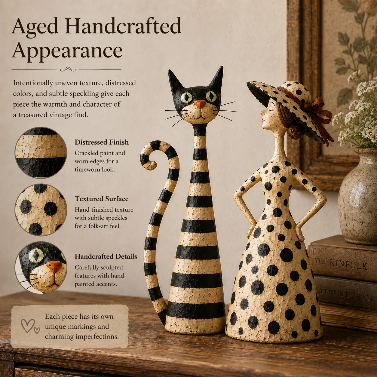 Vintage  Cat & Lady Sculptures