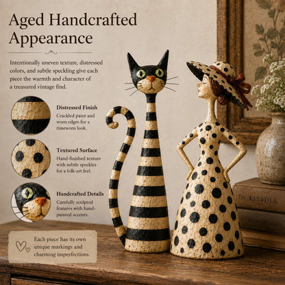 Vintage  Cat & Lady Sculptures