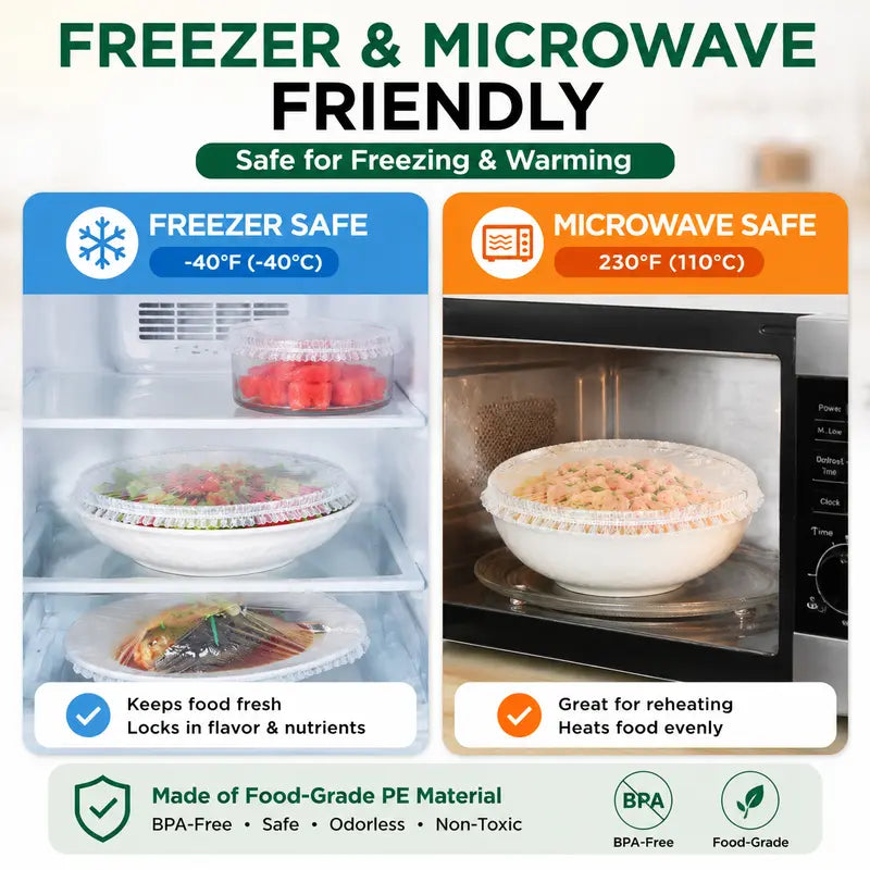 🔥LAST DAY 49% OFF🔥🍽️ Elastic Stretch Bowl Covers 🔁Disposable Microwave Safe Food Storage Covers