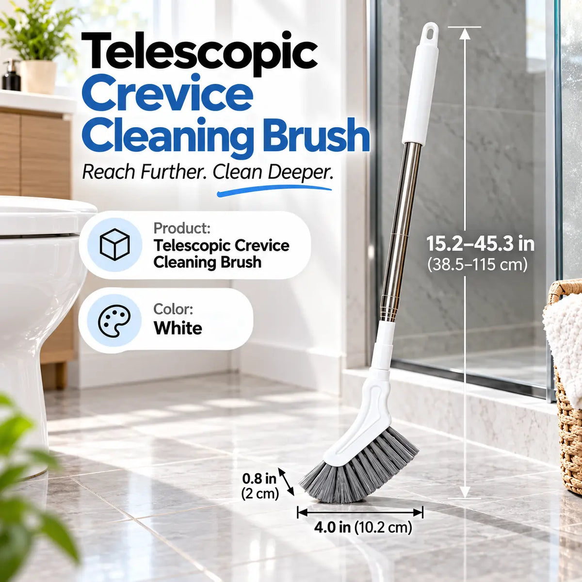 2-Pack Telescopic Crevice Cleaning Brush – Adjustable Stainless Steel Long Handle