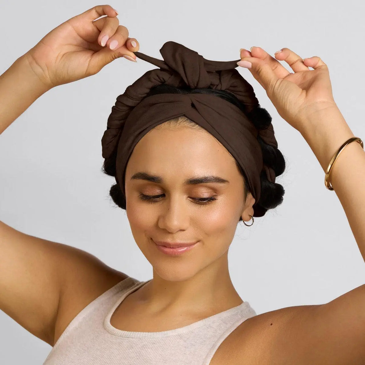 🍫✨ Chocolate Brown Heatless Curling Headband – Soft Waves & Curls Without Heat 💁‍♀️