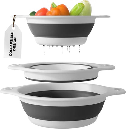 🥬💧 Gevoli 3-Pack Collapsible Colander Set with Self-Draining Base – 3QT, 4QT & 5QT