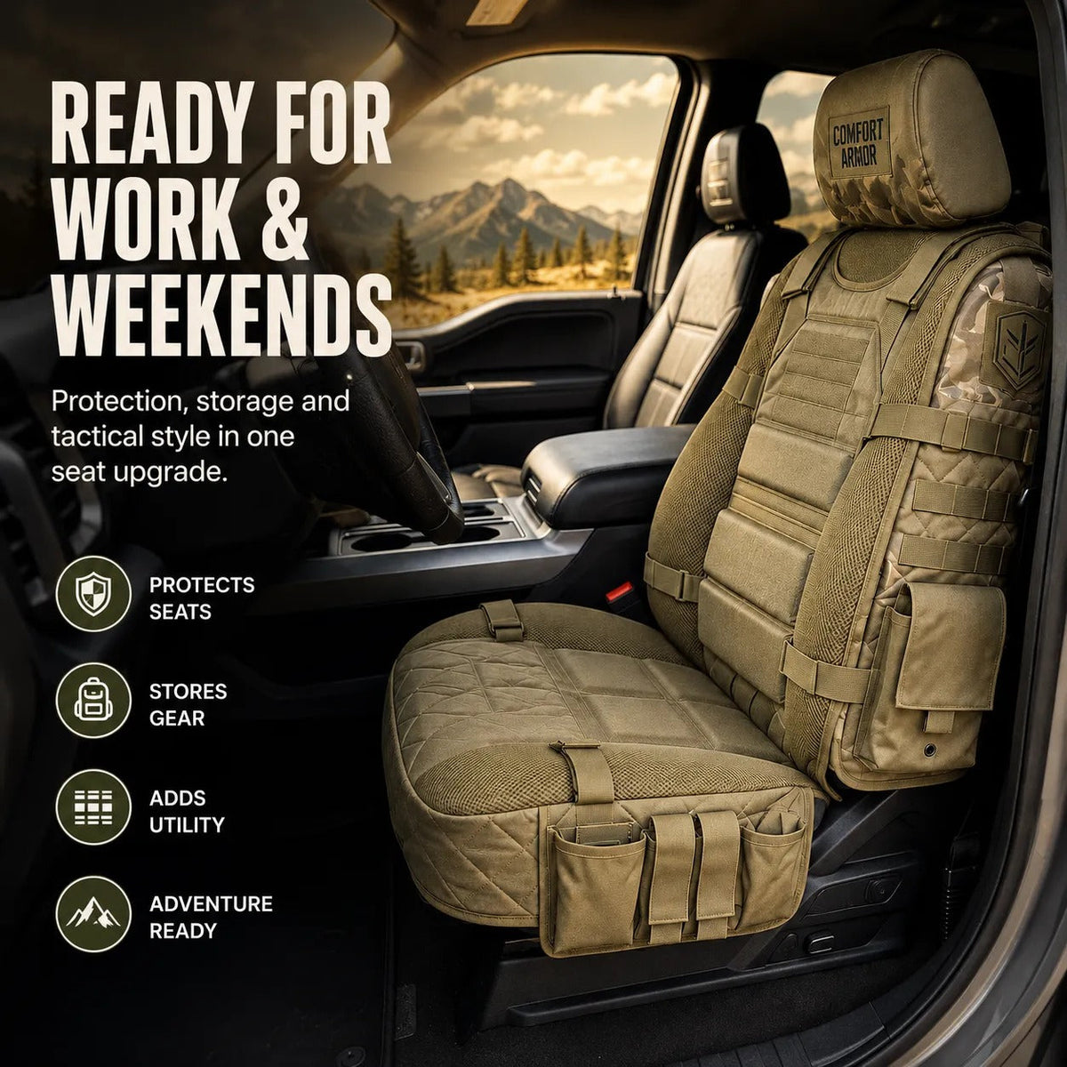 🔥 50% OFF – Rugged MOLLE Truck Seat Cover | Tactical Storage, Tough Seat Protection & All-Day Comfort 🚙