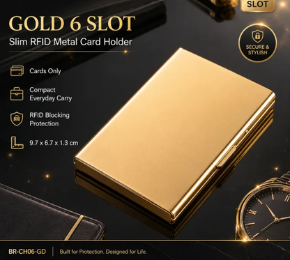 RFID Blocking Metal Card Holder – Slim Stainless Steel Wallet, 6/10 Slot