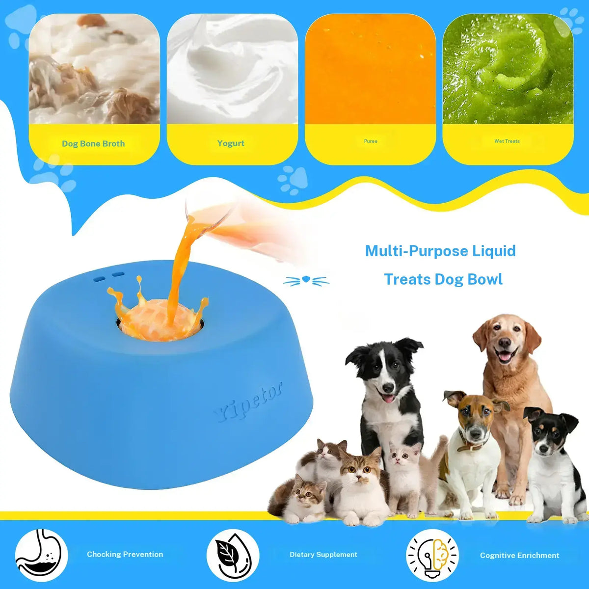 🐶🐶No-Spill Slow Feeder Dog Bowl — Built-In Rolling Ball for Liquid Treats