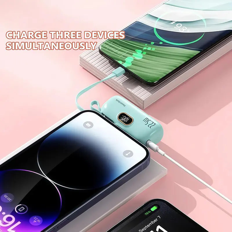 🔋⚡ 5000mAh Mini Portable Charger – 22.5W Output, USB-C & USB-A Ports, Digital Power Display 📱