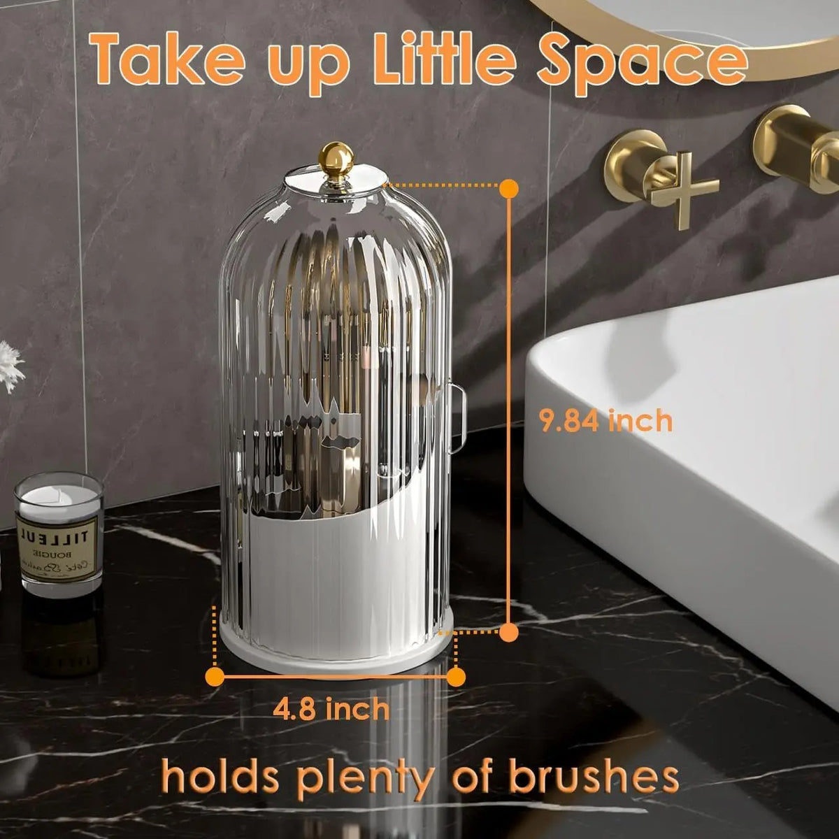 💄🔄 360° Rotating Makeup Brush Organizer – Clear Acrylic Cosmetic Storage Holder with Dust-Proof Lid ✨
