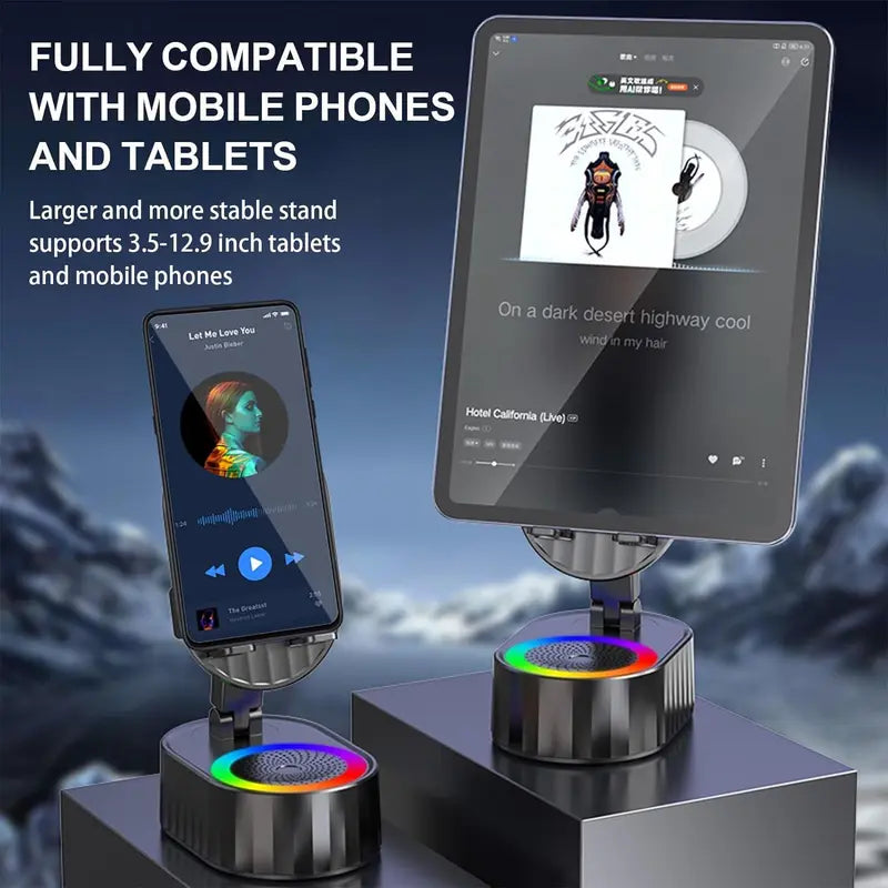 🔊📱5-in-1 Wireless Smartphone Speaker Stand – Bluetooth Audio, LED Light & Power Bank ✨