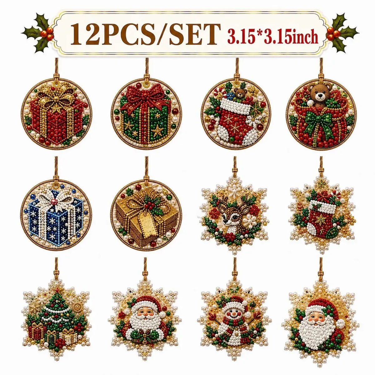 🔥🎁6Pcs/12Pcs Christmas DIY Diamond Painting Ornaments Kit, Xmas Tree Hanging Pendant🎄