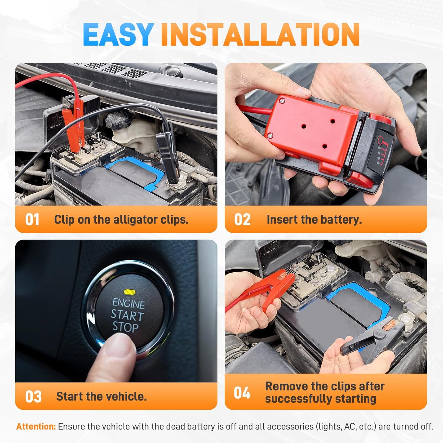 Car Starter Jumper Cables With Adapter For Dewalt 20v