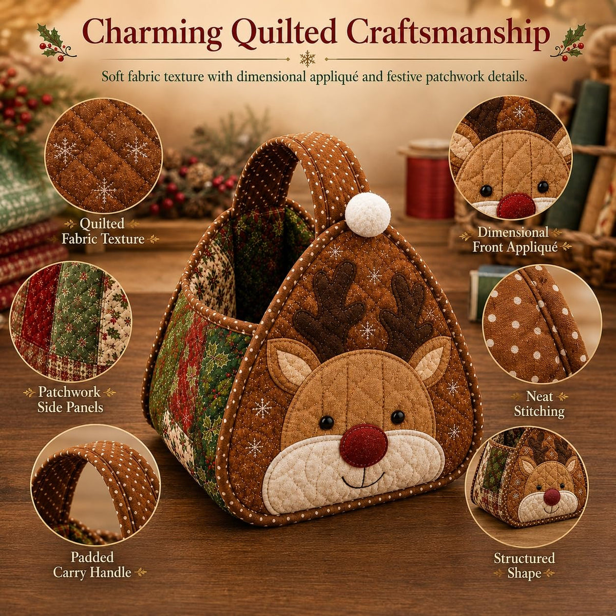 🎄 🎄 Christmas Quilted Carry Basket – DIY Sewing Kit & Finished Basket 🎁