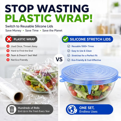 🥣✨ 6-Pack Silicone Stretch Lids – Reusable Food-Grade Container Covers 🍱