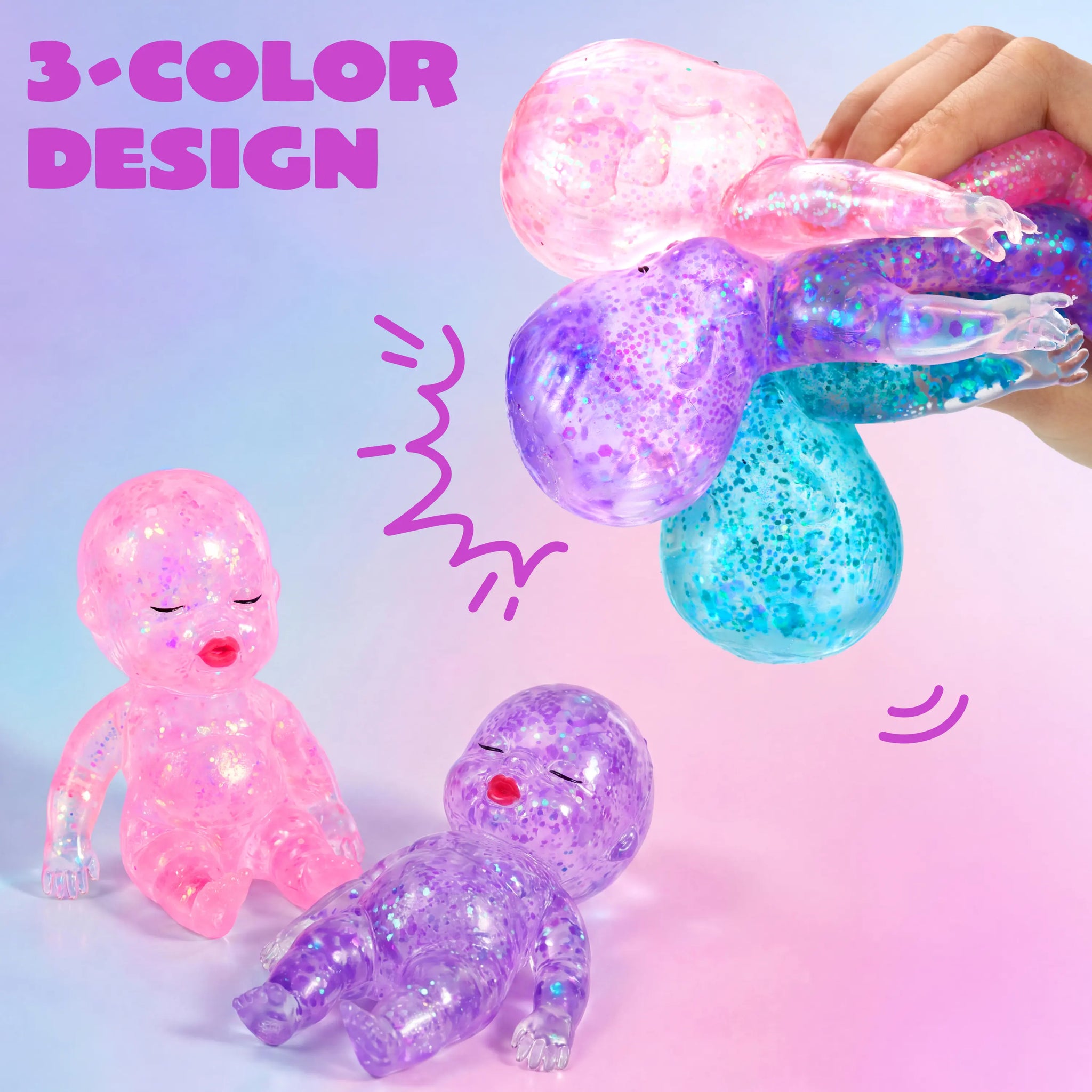 ✨ 3PCS Glitter Baby Squishies, Soft Slow-Return Toys, Party Favors & Gifts 🎁