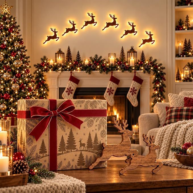 Reindeer Sleigh Press On – Lighted Christmas Wall Decor, Easy No-Tool Install