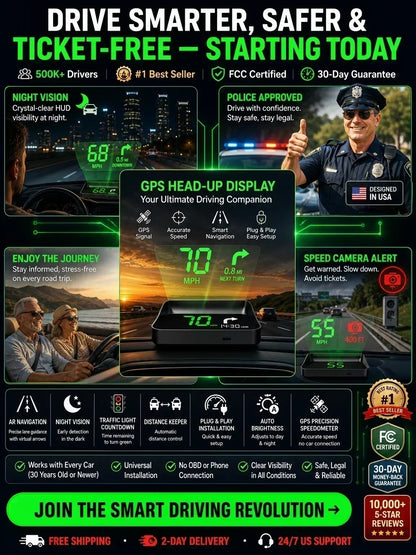 🚗 50% Off Now! Head-Up Display (HUD) GPS Digital Speedometer – Features traffic light countdown and speed camera alerts; a universal driving safety system to help you avoid city traffic fines.