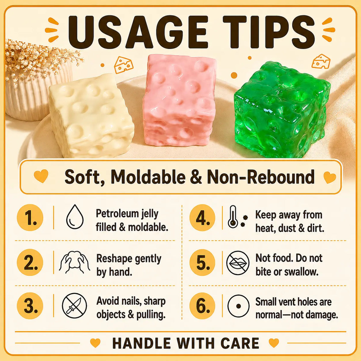 🧀🧀Squeeze the Stress Away – The Adorably Squishy Cheese Cube Fidget Toy