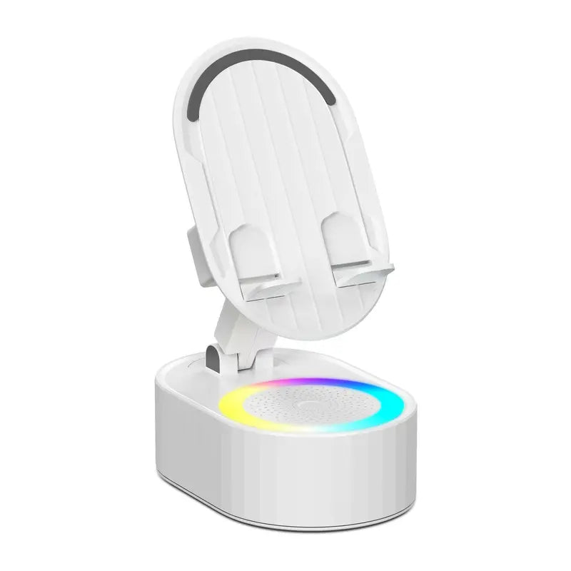 🔊📱5-in-1 Wireless Smartphone Speaker Stand – Bluetooth Audio, LED Light & Power Bank ✨