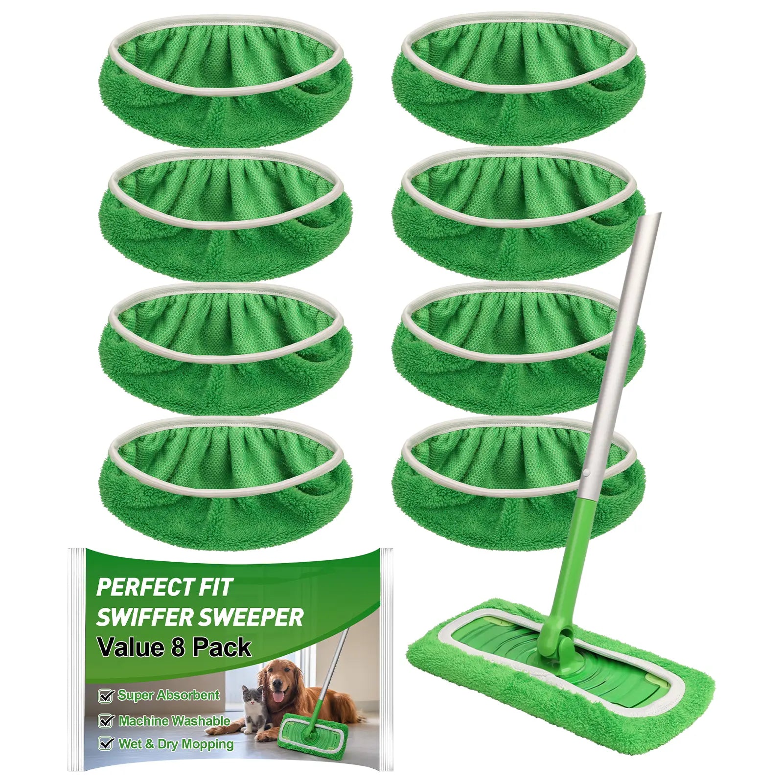 8Pcs Microfiber Mop Pads Compatible with Swiffer Sweeper Mop Wet and Dry Flat mop Cover Replacement Reusable Sweeping pad Refills Handle Not Include