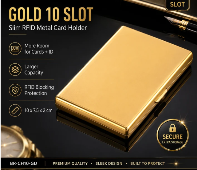 RFID Blocking Metal Card Holder – Slim Stainless Steel Wallet, 6/10 Slot