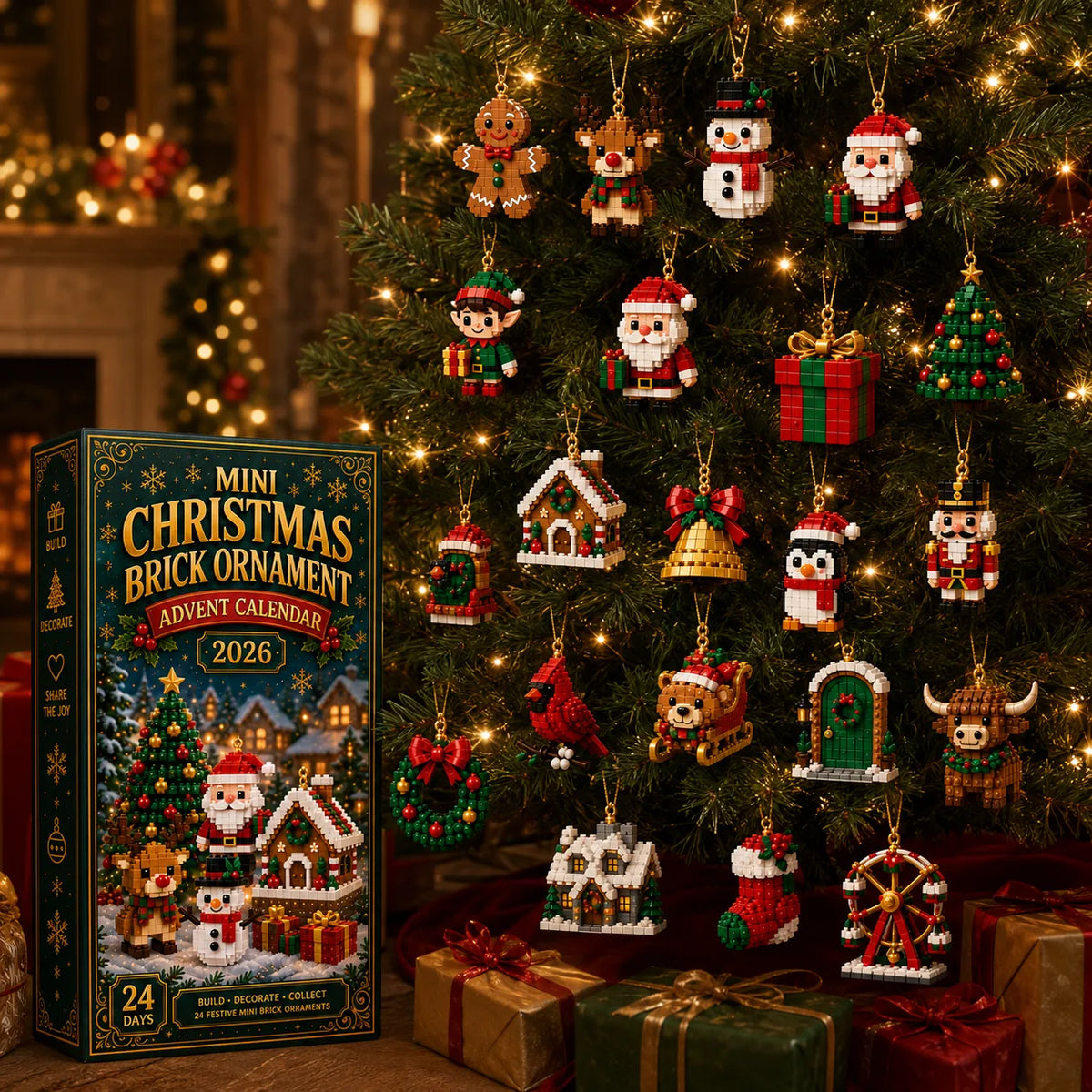 🎄24-Day Mini Christmas Brick Ornament Advent Calendar | 24 Unique Buildable Holiday Ornaments to Create, Hang & Keep 🧱